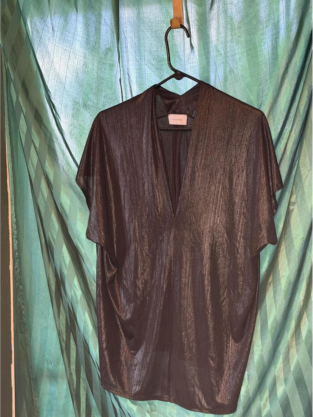 Adrienne Metallic Black Sheer Tunic Top - Size S
